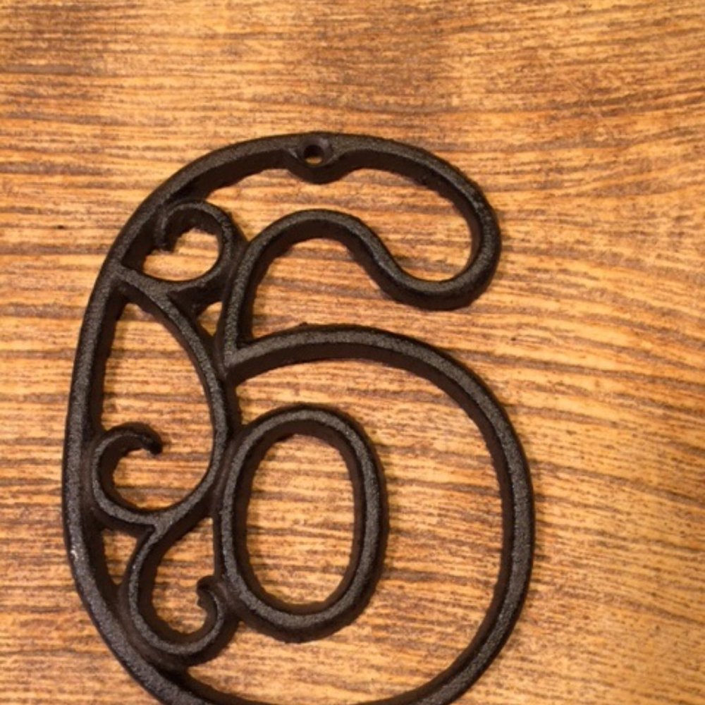 "6" (Six) Home Address Number Ornate Cast Iron Filigree 4 5/8" tall 0184-0558-6